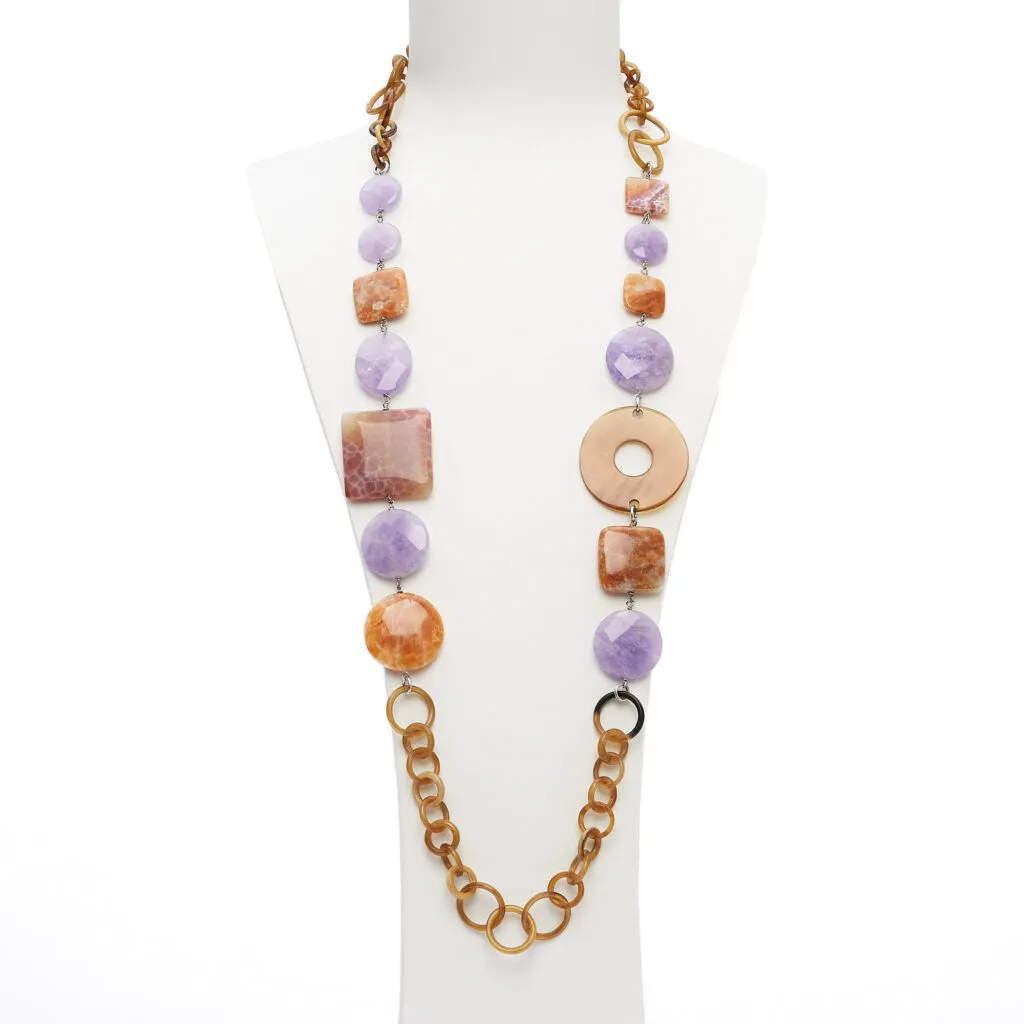 Ketting gebonden in Amethist en Aragoniet, met hoornen sequenties