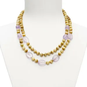 Korte tweestrengs ketting in Amethist en Gouden Oog