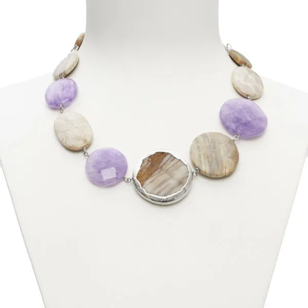 Collana corta in Ametista e Legno Fossile