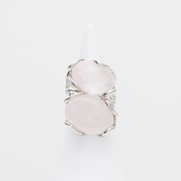 Anello Regolabile in Argento a due pietre con Morganite e Quarzo Rosa