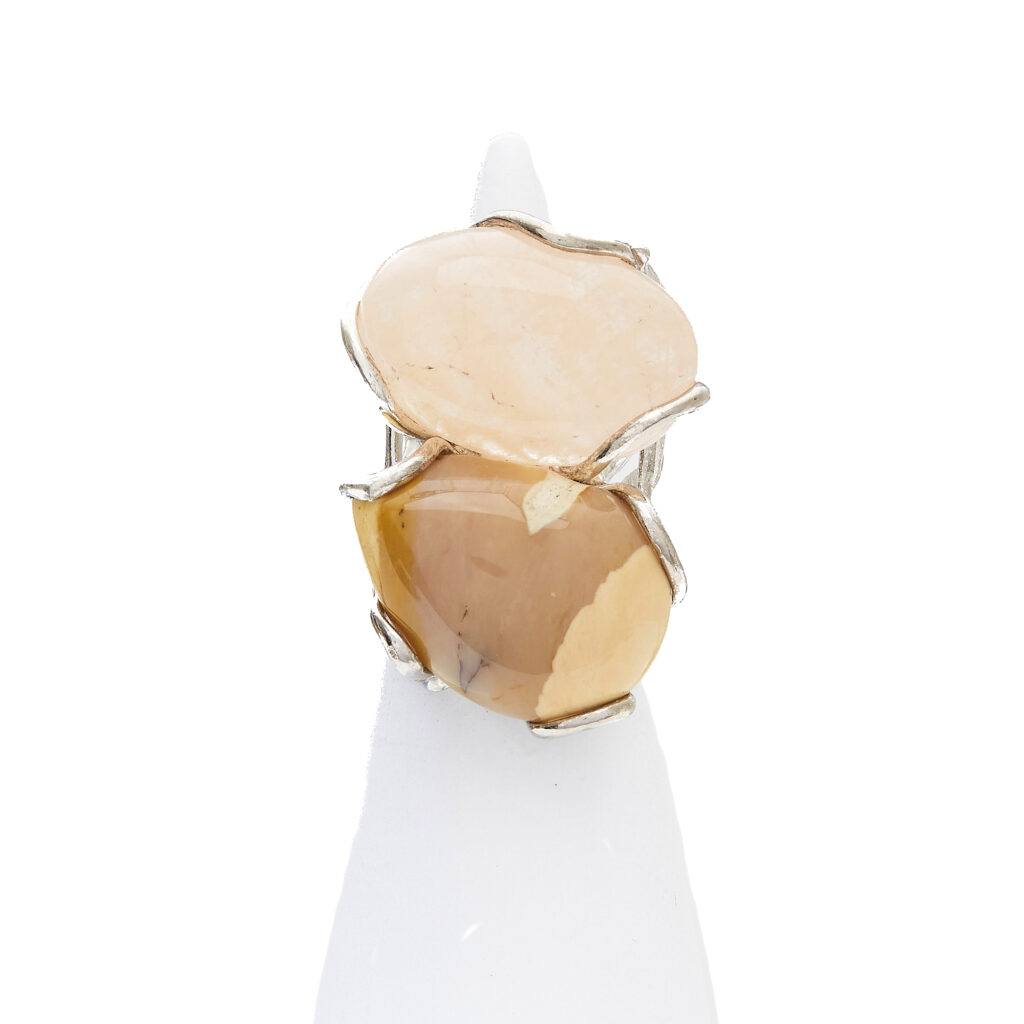 Anello Regolabile in Argento a due pietre con Morganite e Diaspro
