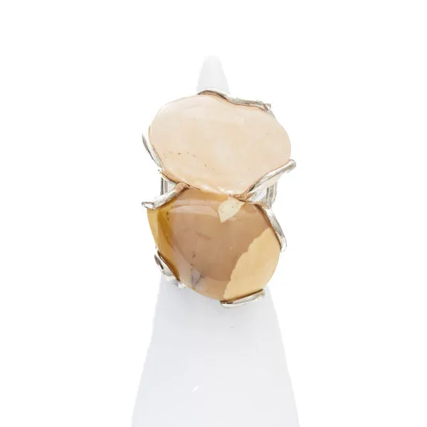 Anello Regolabile in Argento a due pietre con Morganite e Diaspro