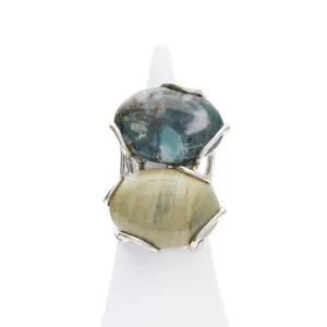 Anello Regolabile in Argento a due pietre con Agata Muschiata e Diaspro