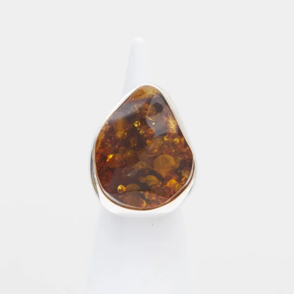 Anello Regolabile in Argento con Ambra a forma irregolare