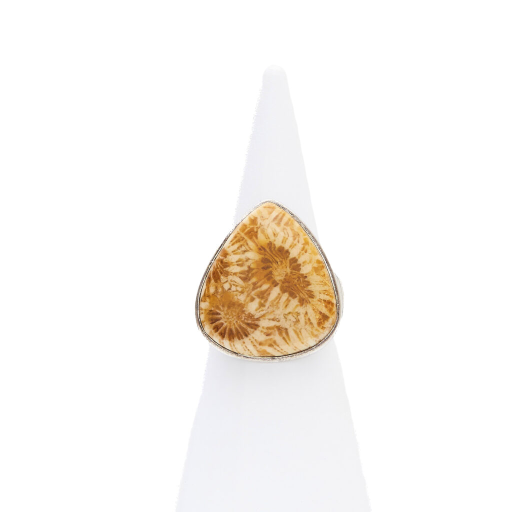 Zilveren ring met fossiel koraal