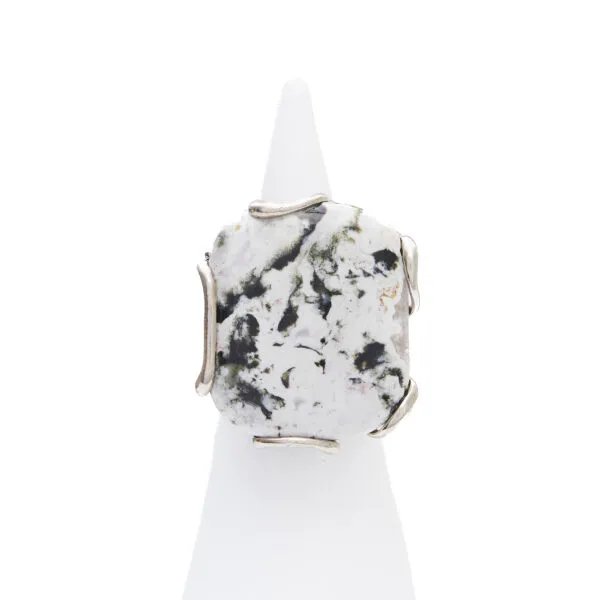 Anello Regolabile in Argento con Diaspro Oceanico