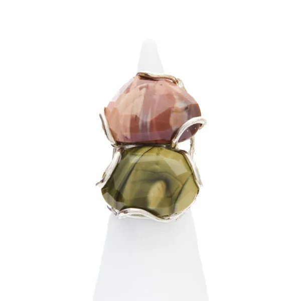 Anello Regolabile in Argento a due pietre con Diaspro del Madagascar