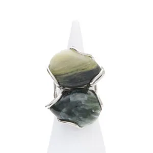 Anello Regolabile in Argento a due pietre con Serafinite ed Agata salvia