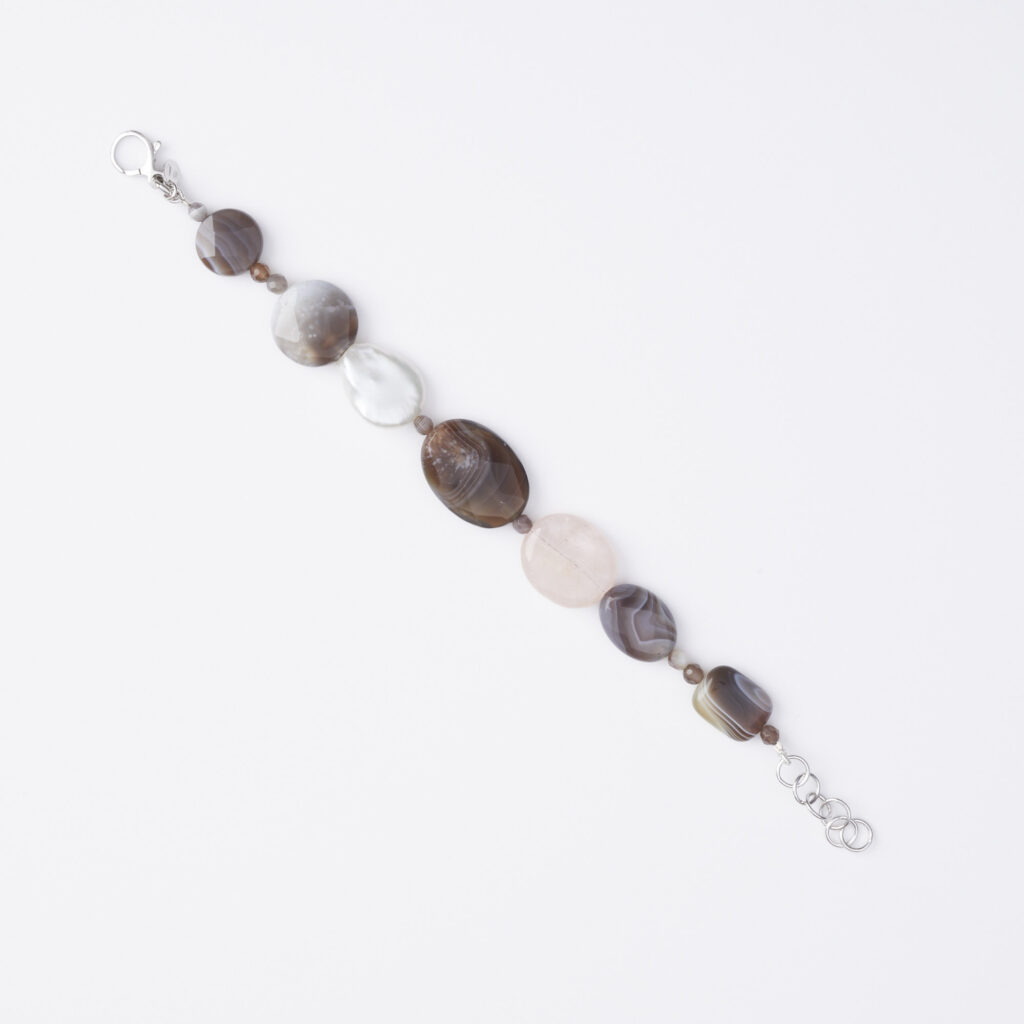 Bracciale a cavetto in Agata Botswana, Perle e Morganite