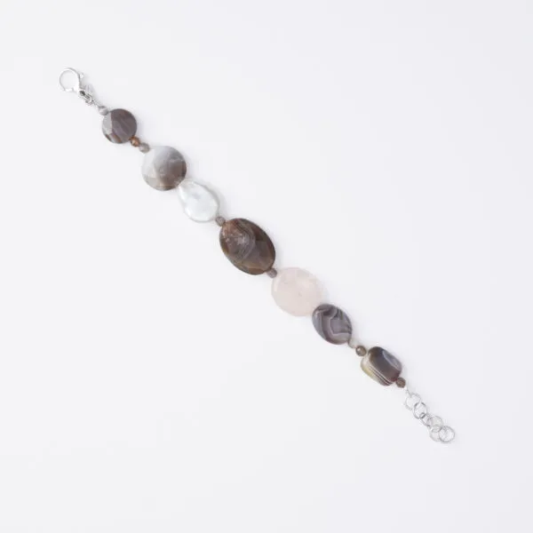 Bracciale a cavetto in Agata Botswana, Perle e Morganite