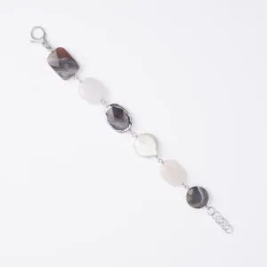 Bracciale rilegato in Agata Botswana, Perle e Morganite con Scontornato