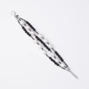 Bracciale a tre fili in Perle di Fiume, Ematite ed Agata Nera