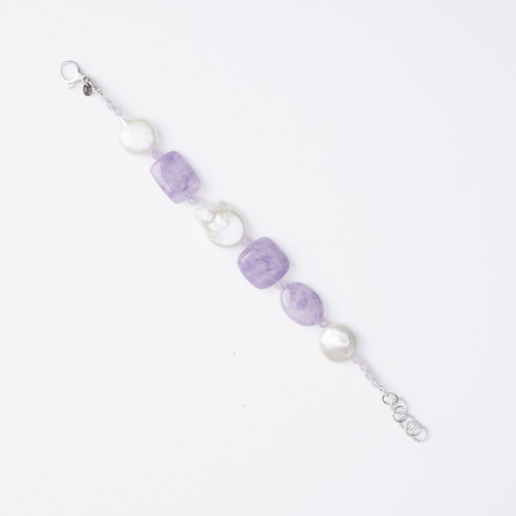 Bracciale Rilegato Ametista e Perle, con Argento