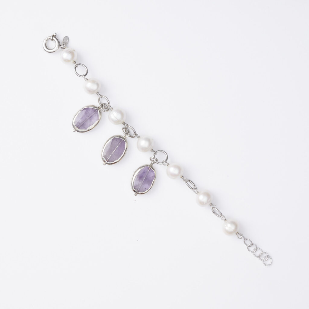 Bracciale Rilegato Ametista e Perle, con pendenti Scontornati