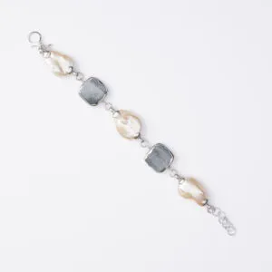 Bracciale infilato in Occhio di gatto Scontornato, Perle ed Ematite