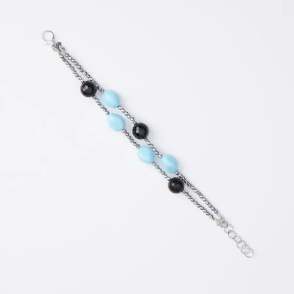 Bracciale a due fili in Pasta di Turchese ed Agata Nera