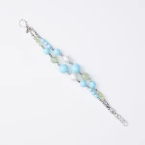 Bracciale a due fili in Pasta di Turchese, Prehnite e Perle