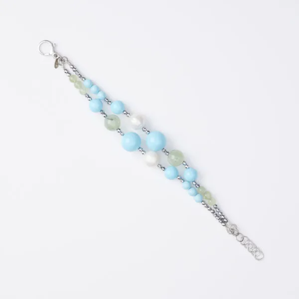 Bracciale a due fili in Pasta di Turchese, Prehnite e Perle
