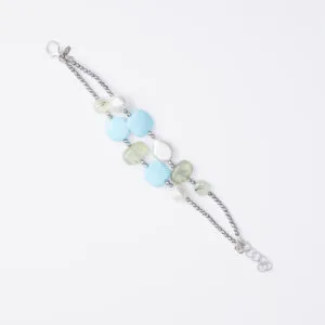 Bracciale a due fili in Pasta di Turchese, Prehnite e Perle