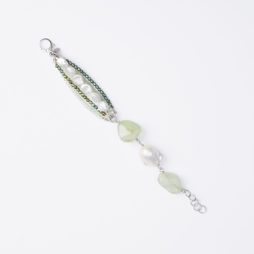 Bracciale a due fili in Pietra di Luna e Perle