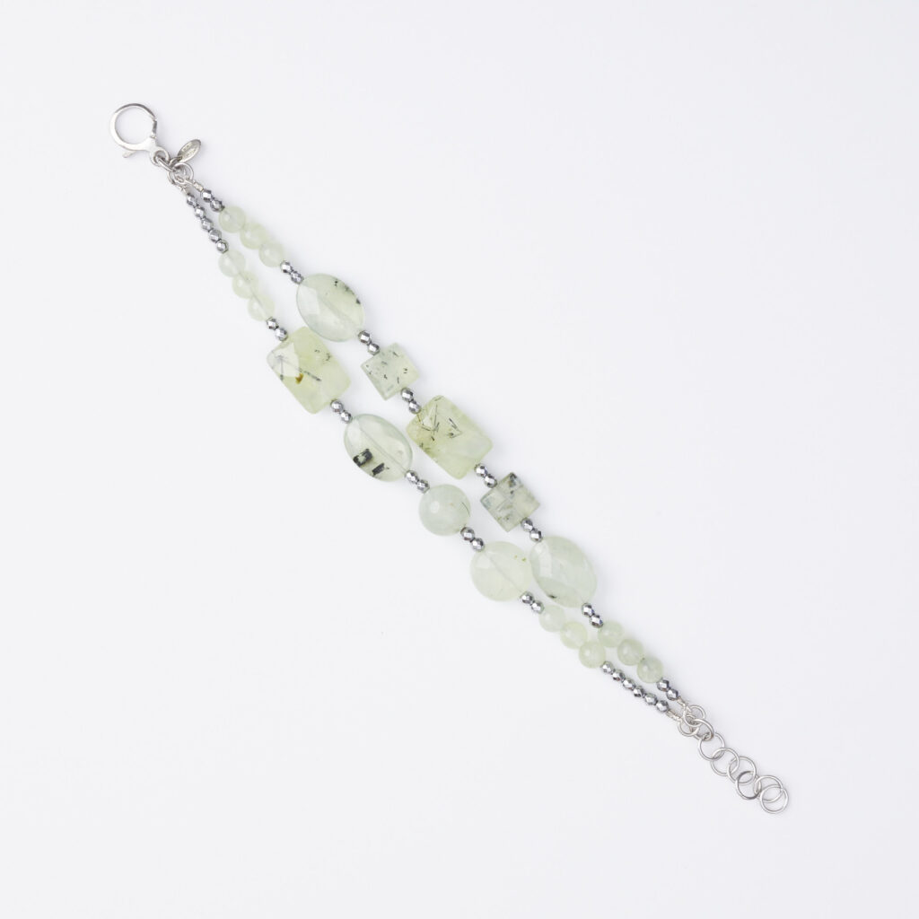 Bracciale a due fili, in Prehnite ed Ematite