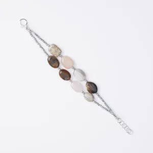 Bracciale a due fili con Morganite, Corallo Fossile e Legno Fossile