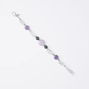 Bracciale infilato con Ametista, agata Salvia e Prasiolite