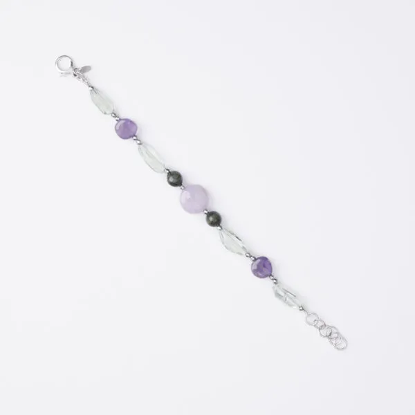 Bracciale infilato con Ametista, agata Salvia e Prasiolite