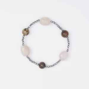Bracciale Elastico in Ematite, Morganite e Diaspro