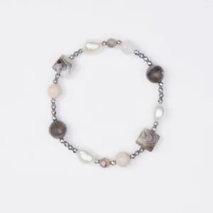 Bracciale Elastico in Ematite, Agata Botswana , Quarzo Rosa e Perle