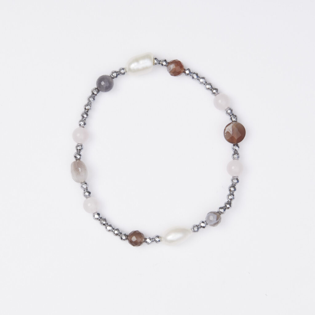 Bracciale Elastico in Ematite, Agata Botswana, Quarzo Ematoide e Perle