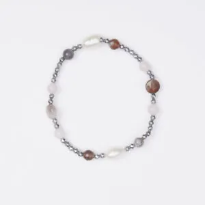 Bracciale Elastico in Ematite, Agata Botswana, Quarzo Ematoide e Perle