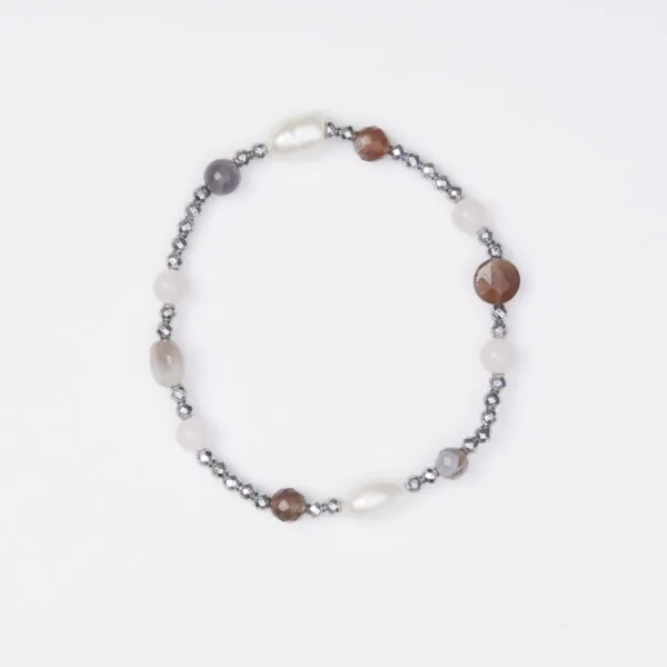 Bracciale Elastico in Ematite, Agata Botswana, Quarzo Ematoide e Perle