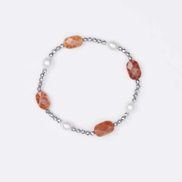 Bracciale Elastico in Ematite, Agata Di Fuoco e Perle