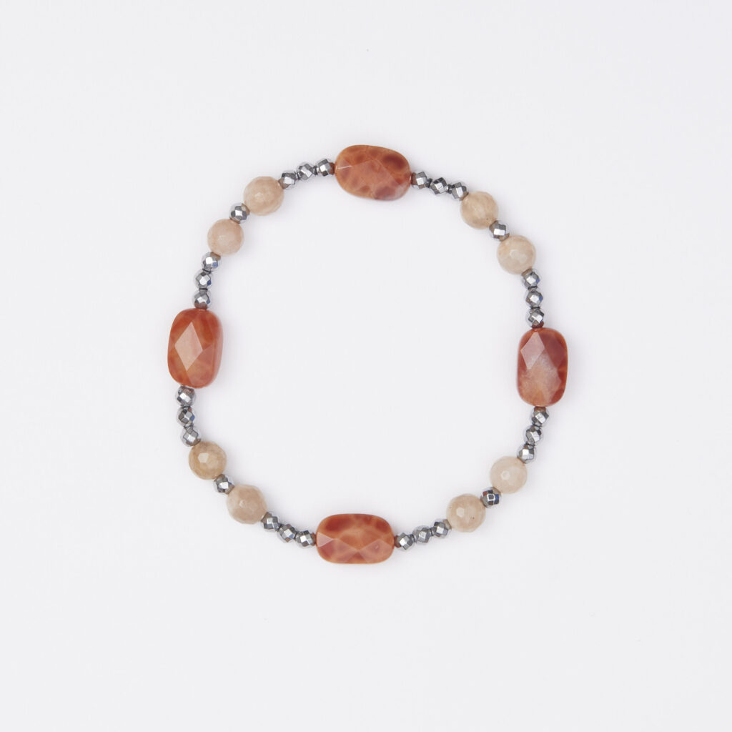 Bracciale Elastico in Ematite, Agata Di Fuoco e Pietra di Luna