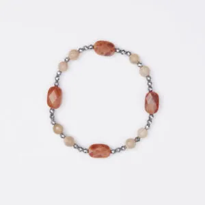 Bracciale Elastico in Ematite, Agata Di Fuoco e Pietra di Luna