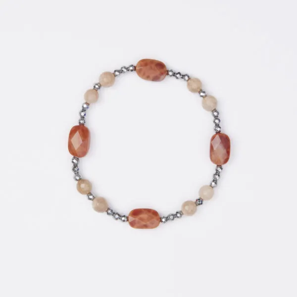 Bracciale Elastico in Ematite, Agata Di Fuoco e Pietra di Luna