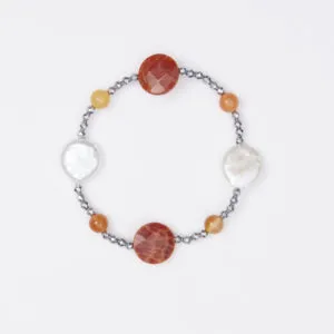 Bracciale Elastico in Ematite, Agata Di Fuoco e Perle