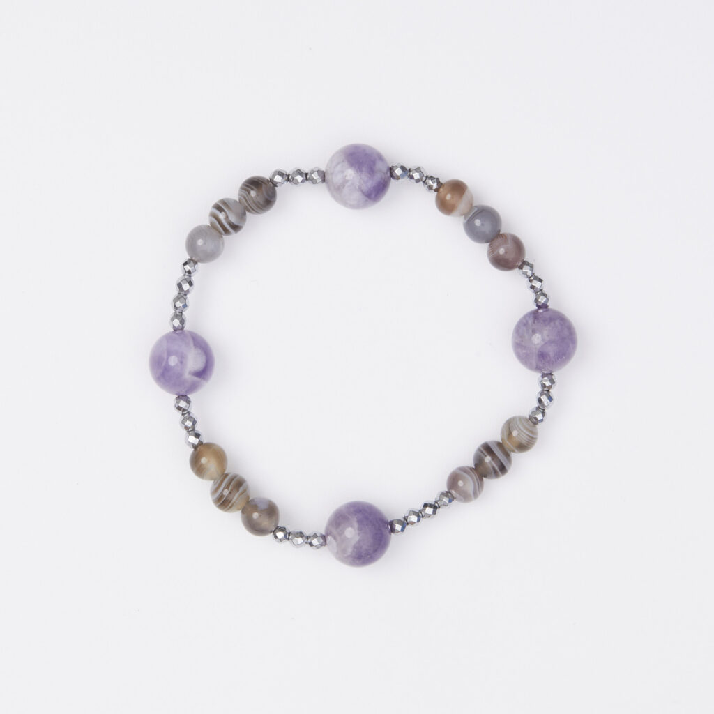 Bracciale Elastico in Ematite e Ametista ed Agata Botswana
