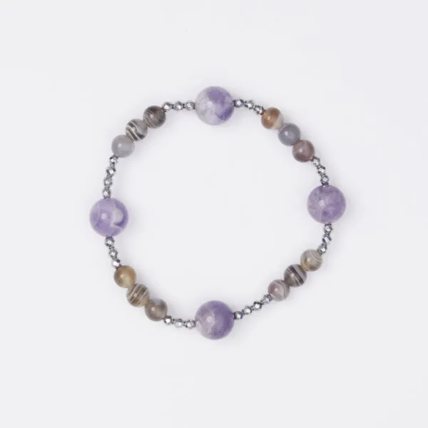 Bracciale Elastico in Ematite e Ametista ed Agata Botswana