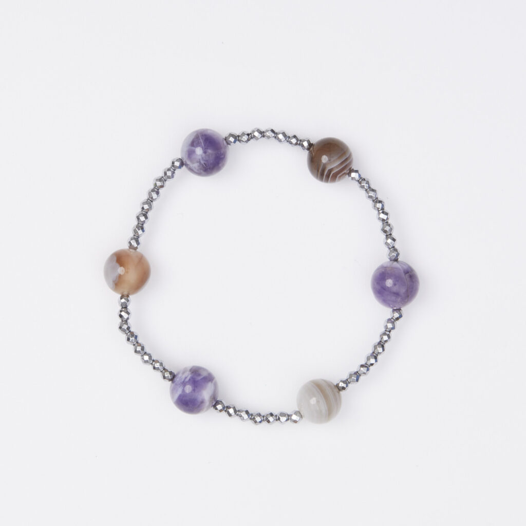 Bracciale Elastico in Ematite e Ametista ed Agata Botswana