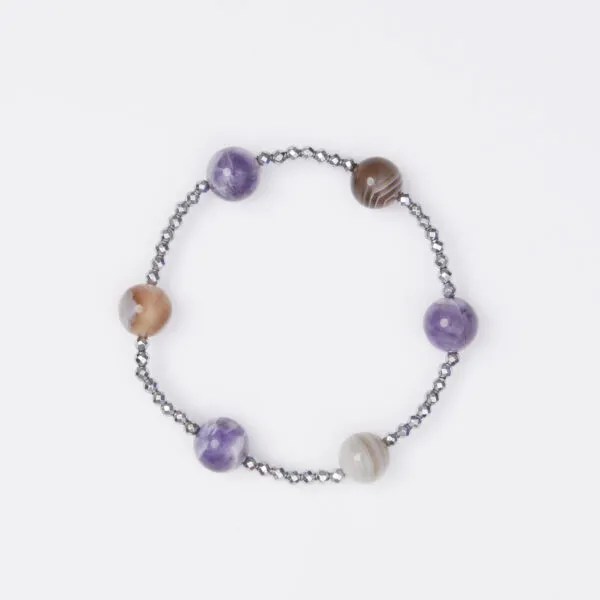 Bracciale Elastico in Ematite e Ametista ed Agata Botswana