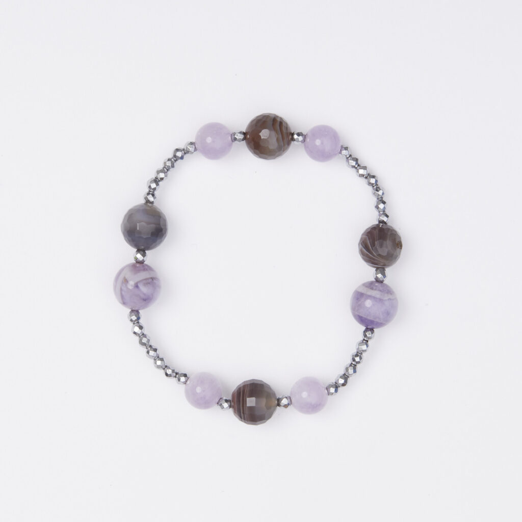 Bracciale Elastico in Ematite e Ametista ed Agata Botswana