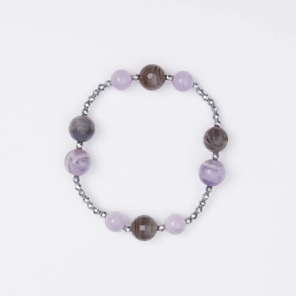 Bracciale Elastico in Ematite e Ametista ed Agata Botswana