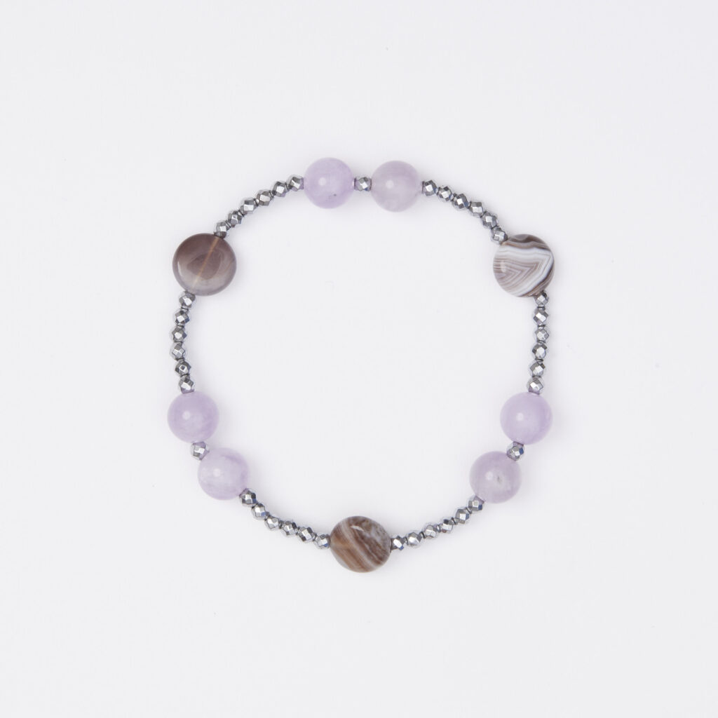 Bracciale Elastico in Ematite e Ametista ed Agata Botswana