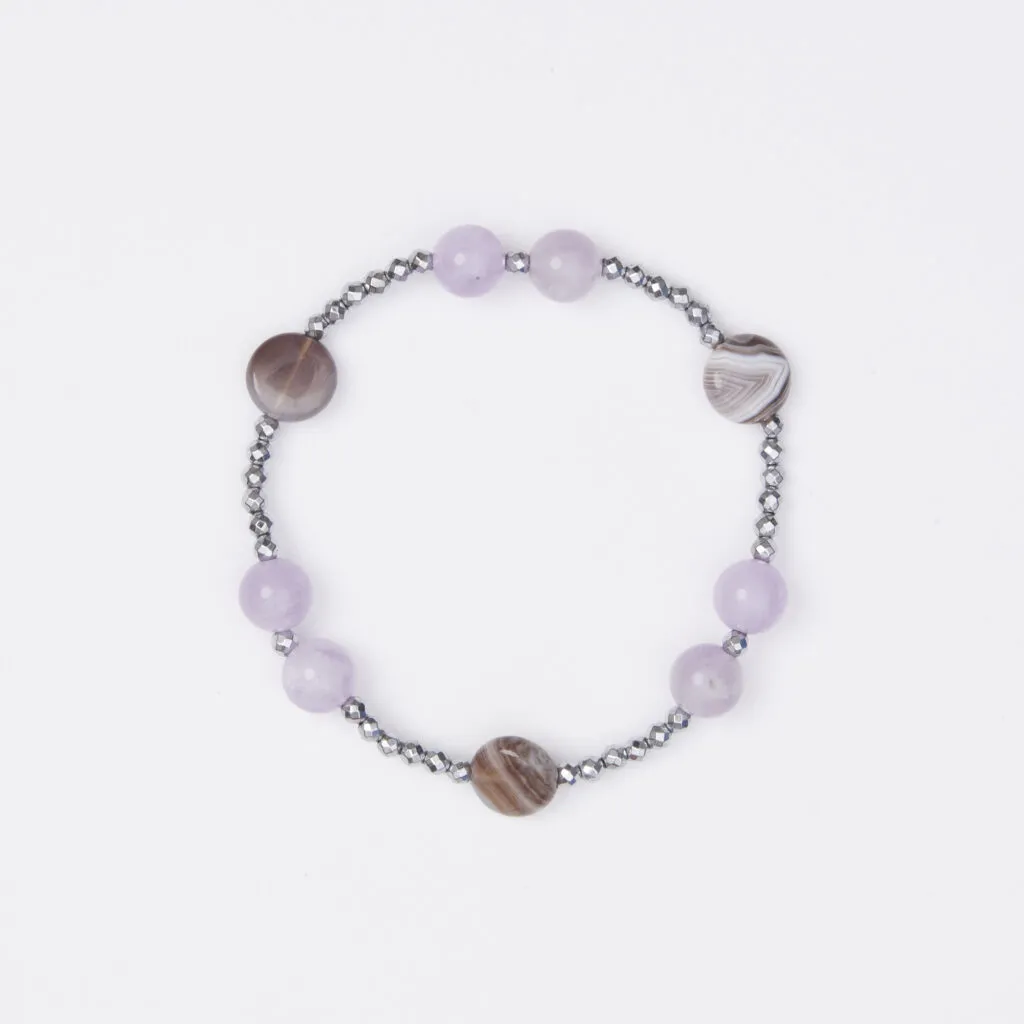 Bracciale Elastico in Ematite e Ametista ed Agata Botswana