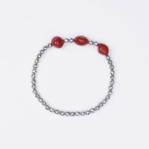 Bracciale Elastico in Ematite e Pasta di Bamboo Rosso