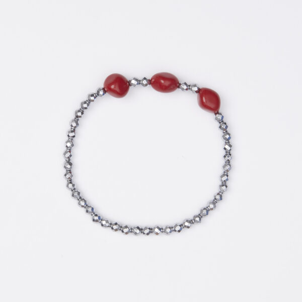 Bracciale Elastico in Ematite e Pasta di Bamboo Rosso