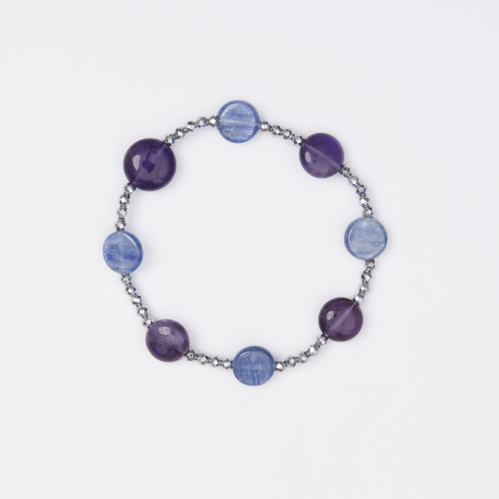 Bracciale Elastico in Ematite, Cianite ed Ametista