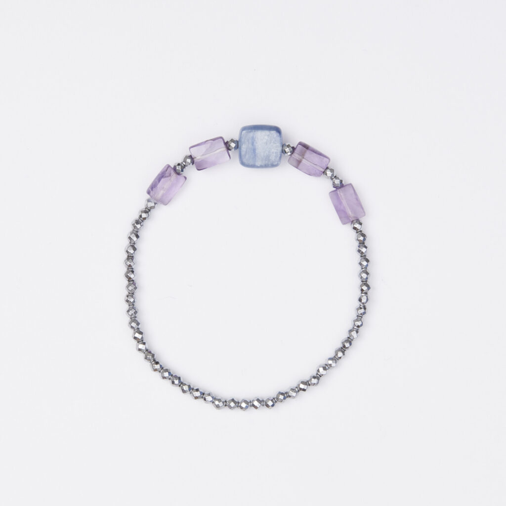 Bracciale Elastico in Ematite, Cianite ed Ametista
